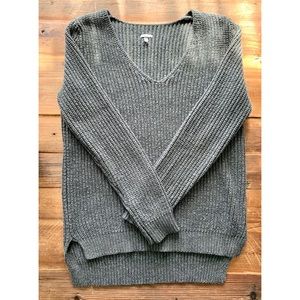 Gray V-neck sweater